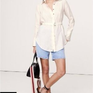Banana Republic Cream Button-Front Belted Shirt